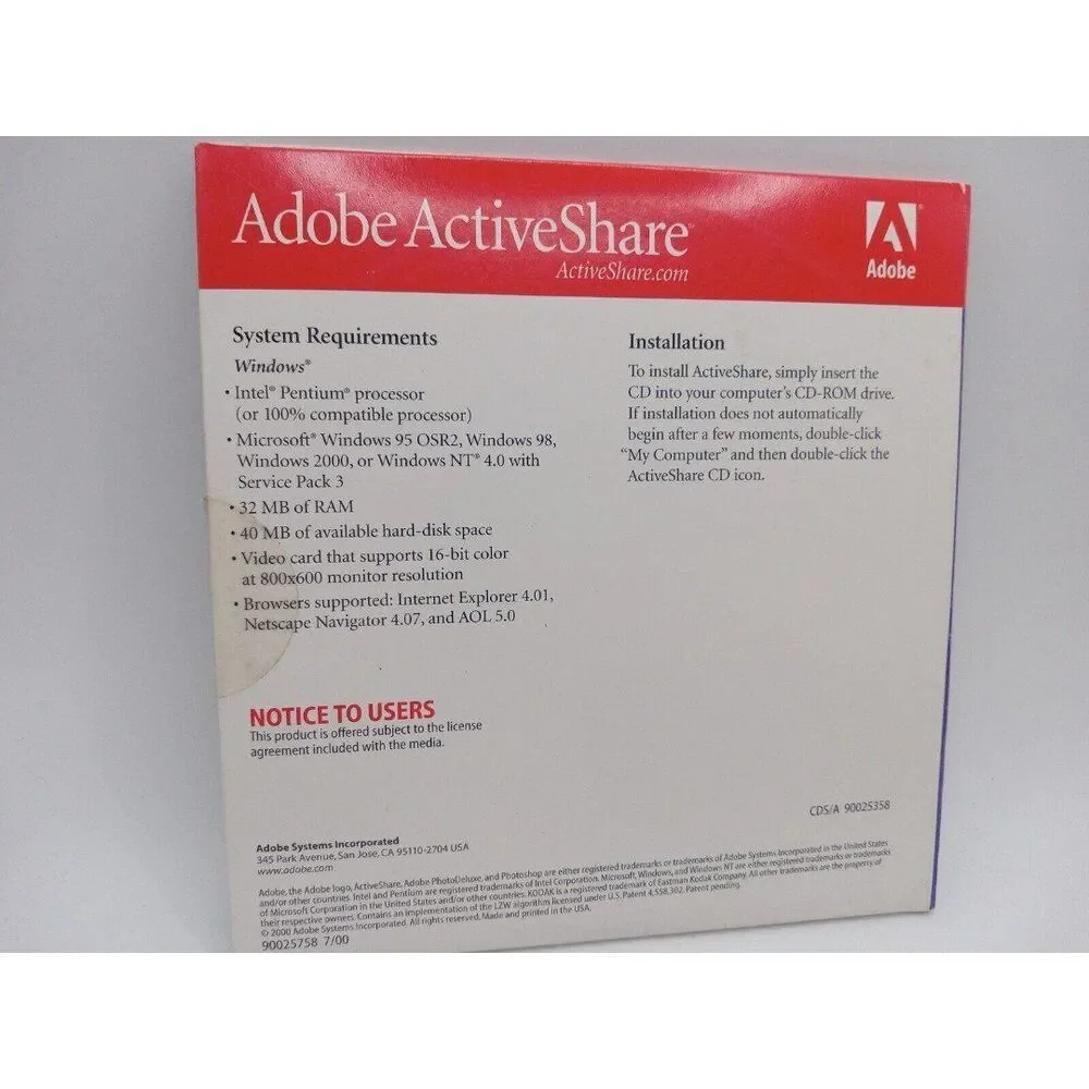 NOS Adobe ActiveShare — Vintage Software For Digital Cameras 1999